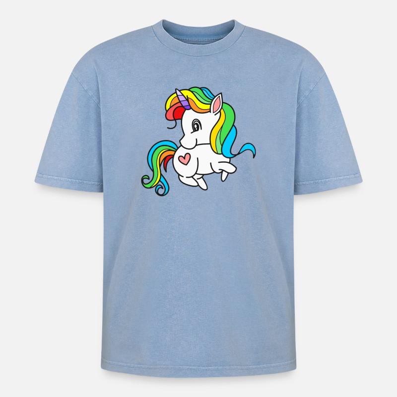 Einhorn Einhörner - Oversized Unisex Premium Acid-Washed T-Shirt - Blau Acid Wash