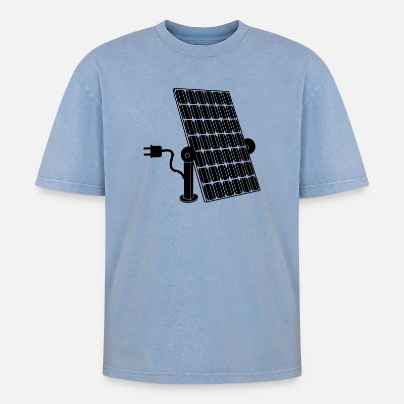 Solar panel with plug - Oversized Unisex Premium Acid-Washed T-Shirt - acid washed blue