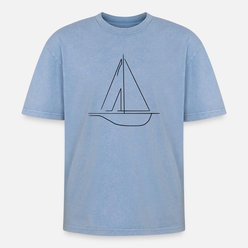 Segelschiff - Oversized Unisex Premium Acid-Washed T-Shirt - Blau Acid Wash