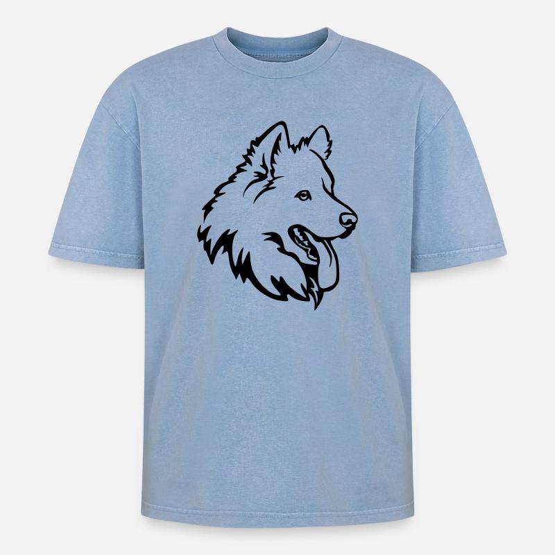 Samojede Kopf - Oversized Unisex Premium Acid-Washed T-Shirt - Blau Acid Wash