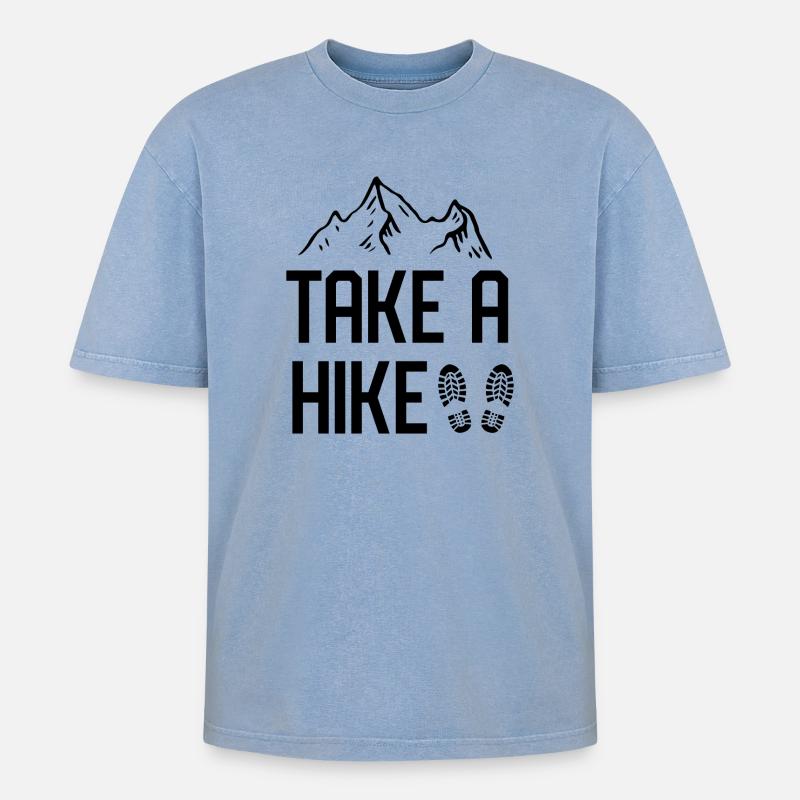 Machen Sie eine Wanderung - Oversized Unisex Premium Acid-Washed T-Shirt - Blau Acid Wash