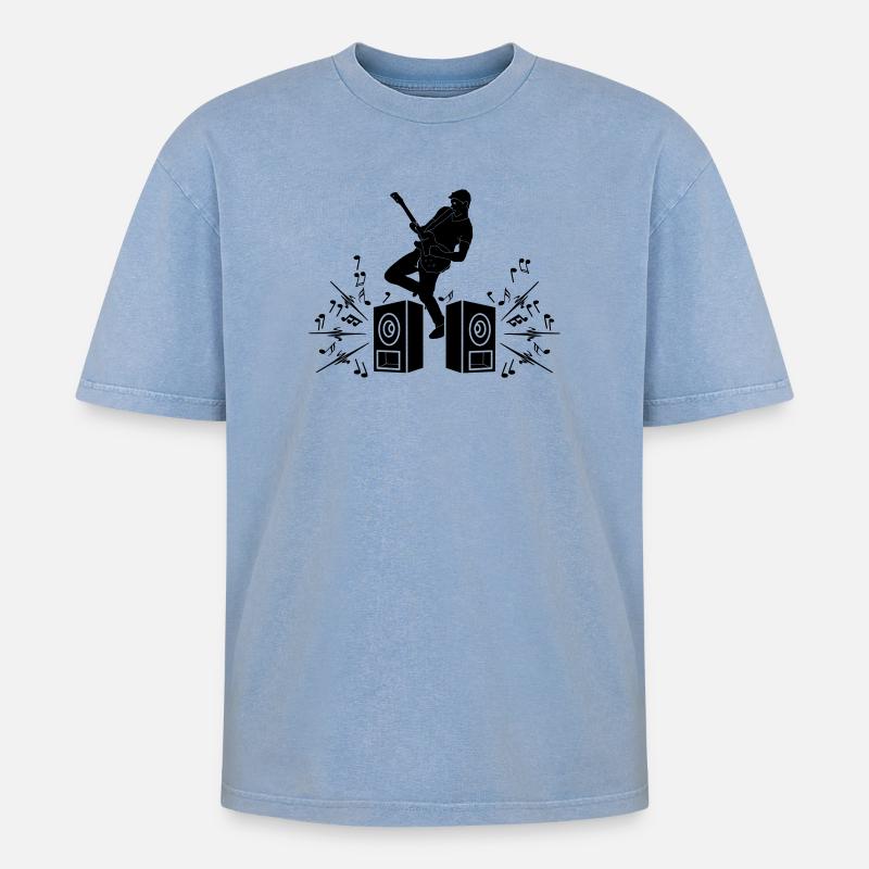 Gitarrist mit E-Gitarre - Oversized Unisex Premium Acid-Washed T-Shirt - Blau Acid Wash