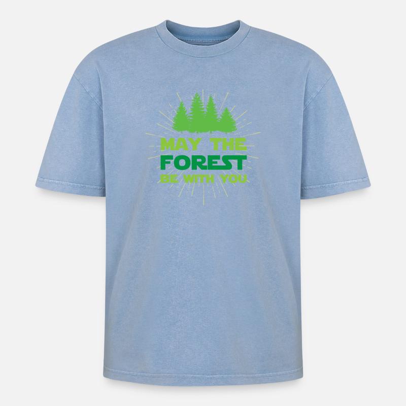 Möge der Wald mit dir sein - Oversized Unisex Premium Acid-Washed T-Shirt - Blau Acid Wash
