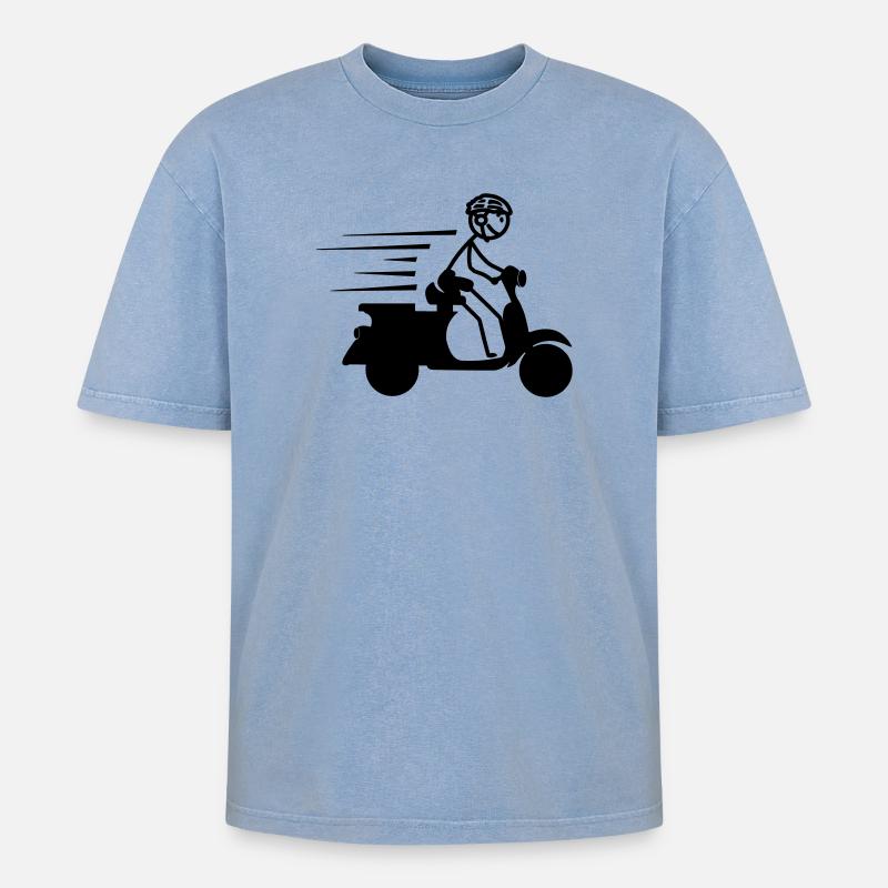 Roller mit Jungen-Strichmännchen - Oversized Unisex Premium Acid-Washed T-Shirt - Blau Acid Wash