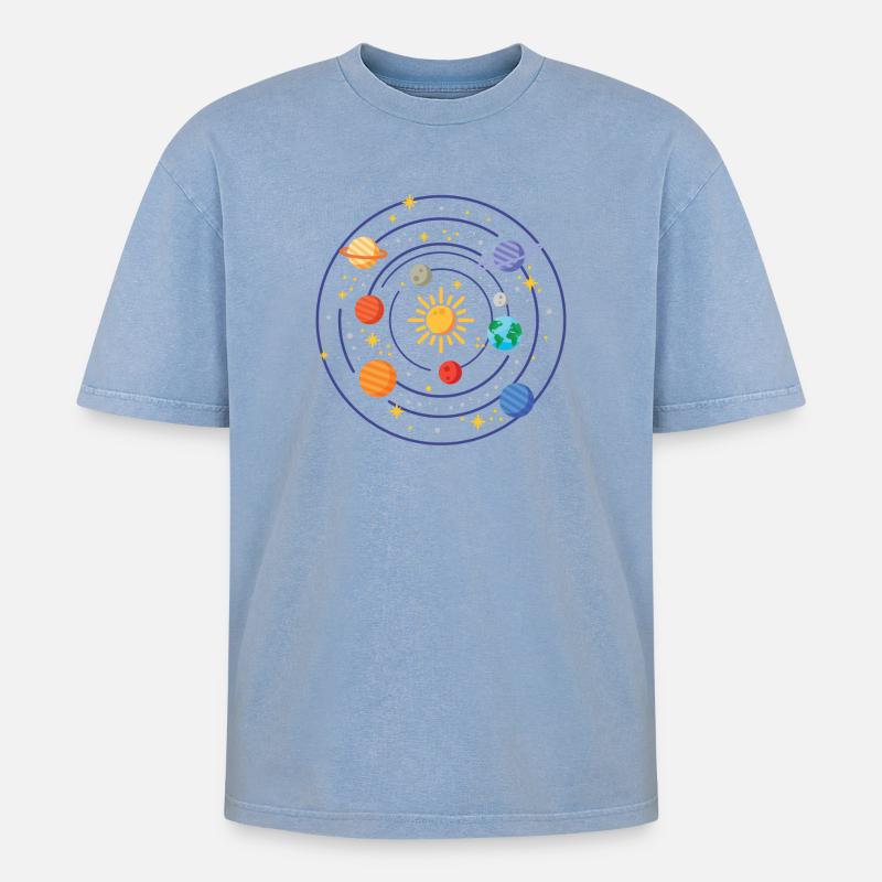 Solar System - Oversized Unisex Premium Acid-Washed T-Shirt - acid washed blue