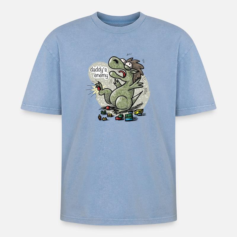 Daddys enemy - Oversized Unisex Premium Acid-Washed T-Shirt - Blau Acid Wash