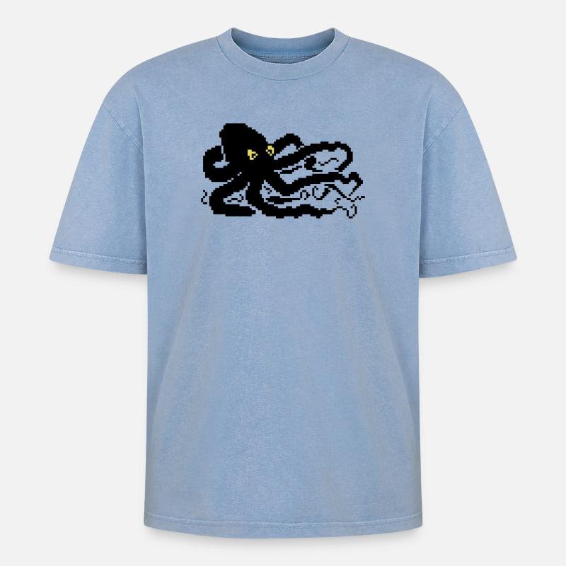 8bit pixel octopus - Oversized Unisex Premium Acid-Washed T-Shirt - acid washed blue