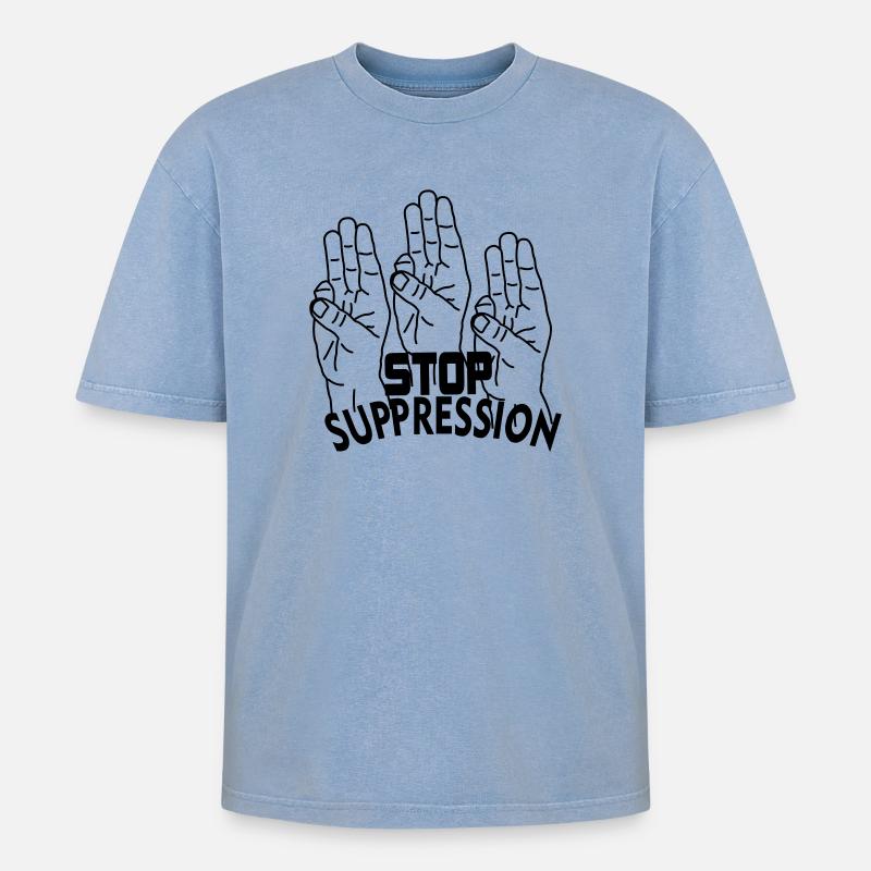 Hand gesture stop suppression - Oversized Unisex Premium Acid-Washed T-Shirt - acid washed blue