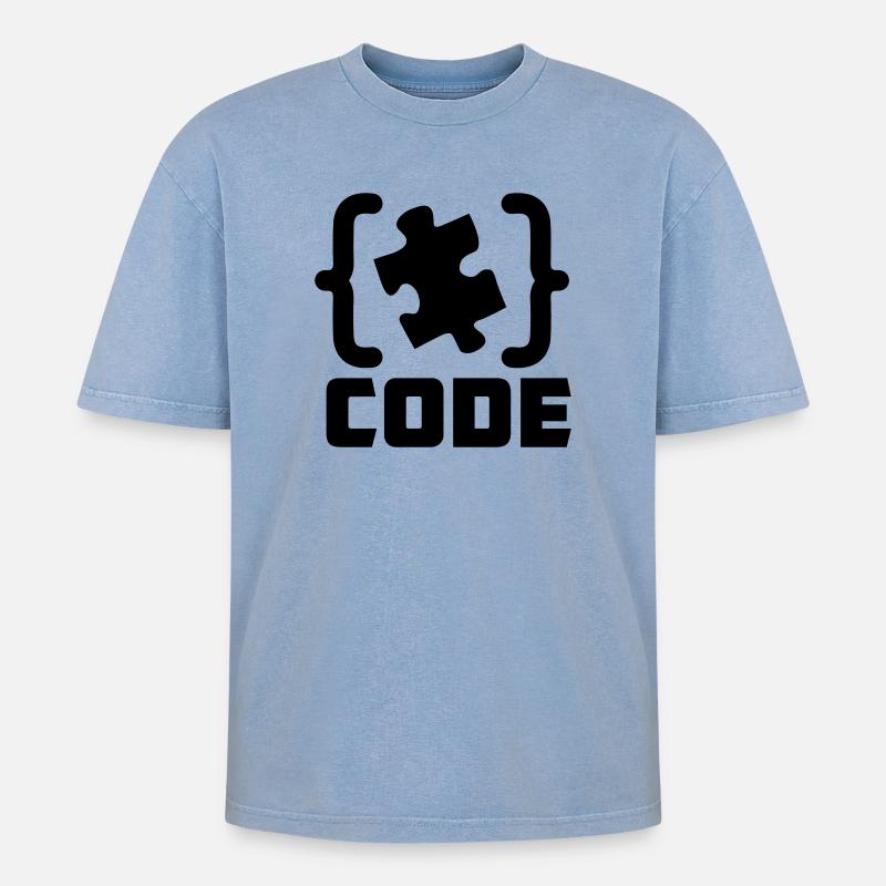 programmer Code puzzle piece solving - Oversized Unisex Premium Acid-Washed T-Shirt - acid washed blue