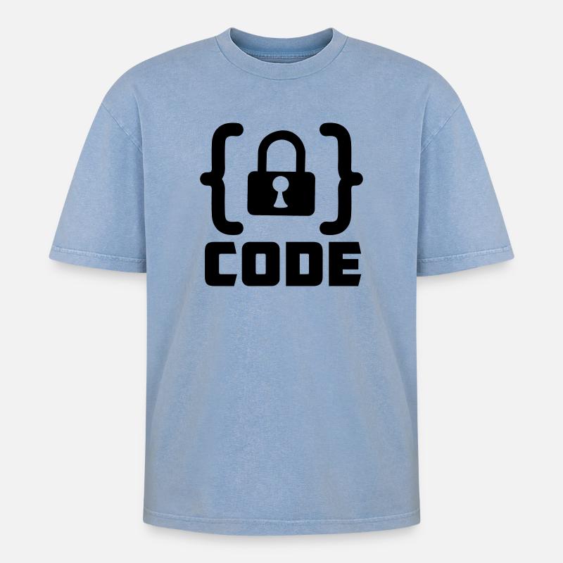 Code with lock programmer - Oversized Unisex Premium Acid-Washed T-Shirt - acid washed blue