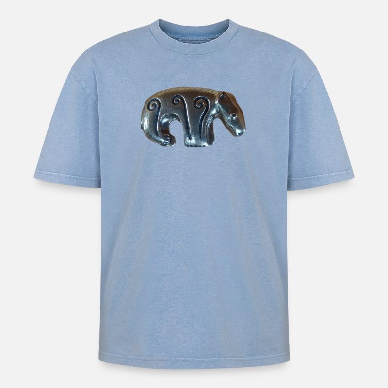 Kalevala Silberbär - Oversized Unisex Premium Acid-Washed T-Shirt - Blau Acid Wash