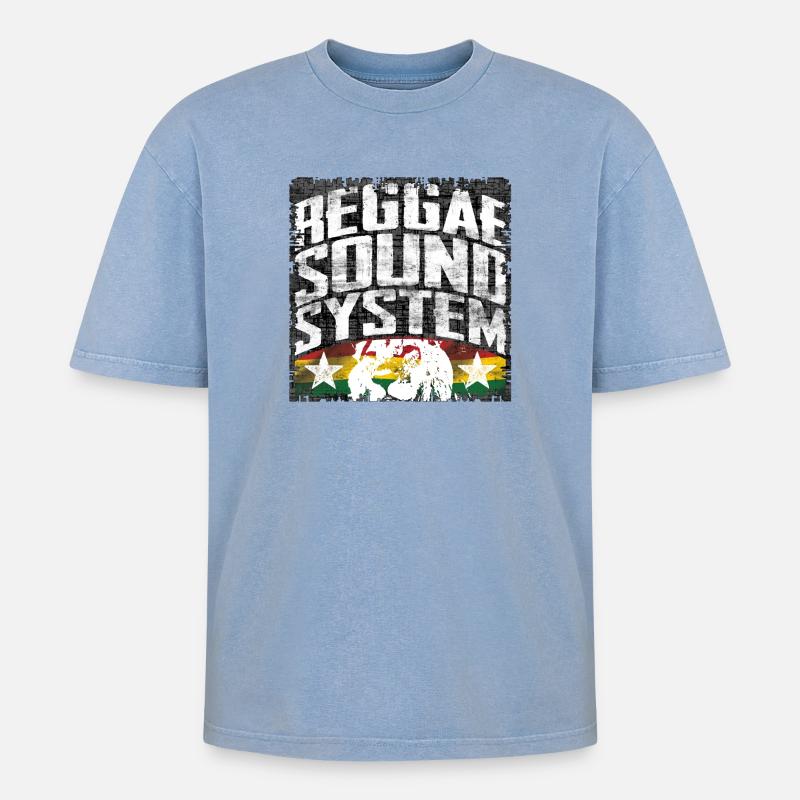 Reggae Sound System - Oversized Unisex Premium Acid-Washed T-Shirt - Blau Acid Wash