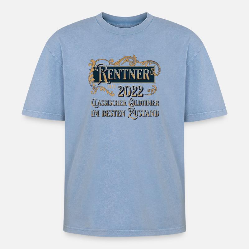 Rentner 2022 Oldtimer - Oversized Unisex Premium Acid-Washed T-Shirt - Blau Acid Wash