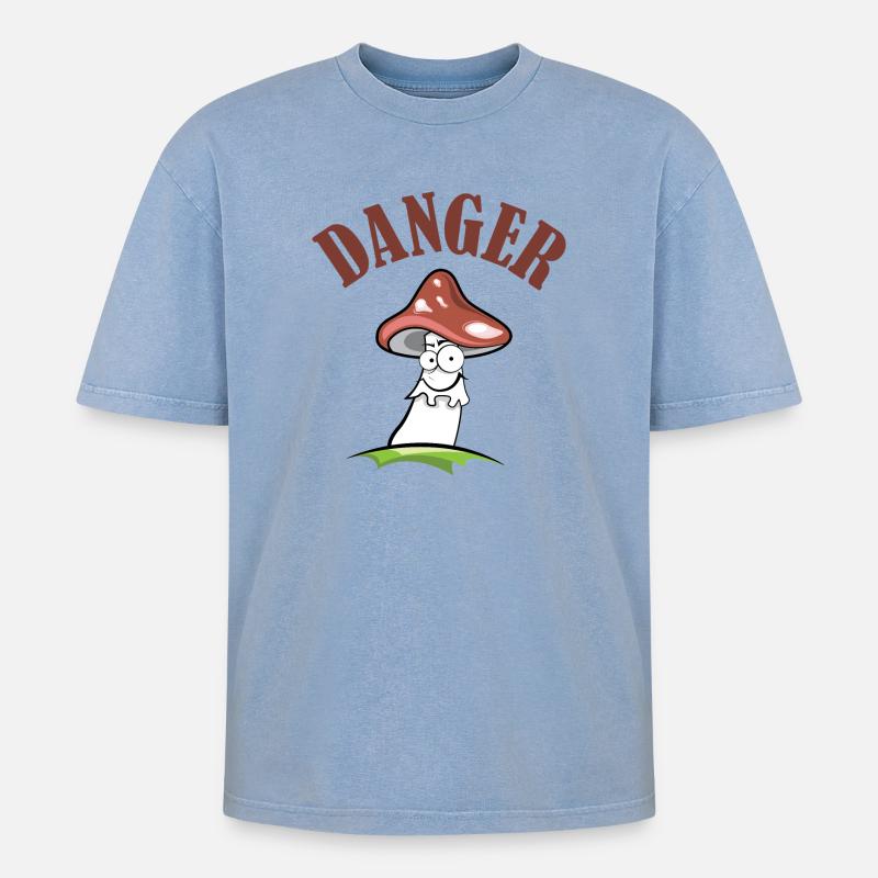 Toadstool danger symbol comic funny - Oversized Unisex Premium Acid-Washed T-Shirt - acid washed blue