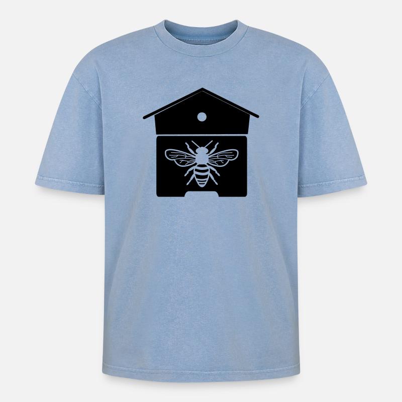 Bienenhaus oder Bienennest - Oversized Unisex Premium Acid-Washed T-Shirt - Blau Acid Wash