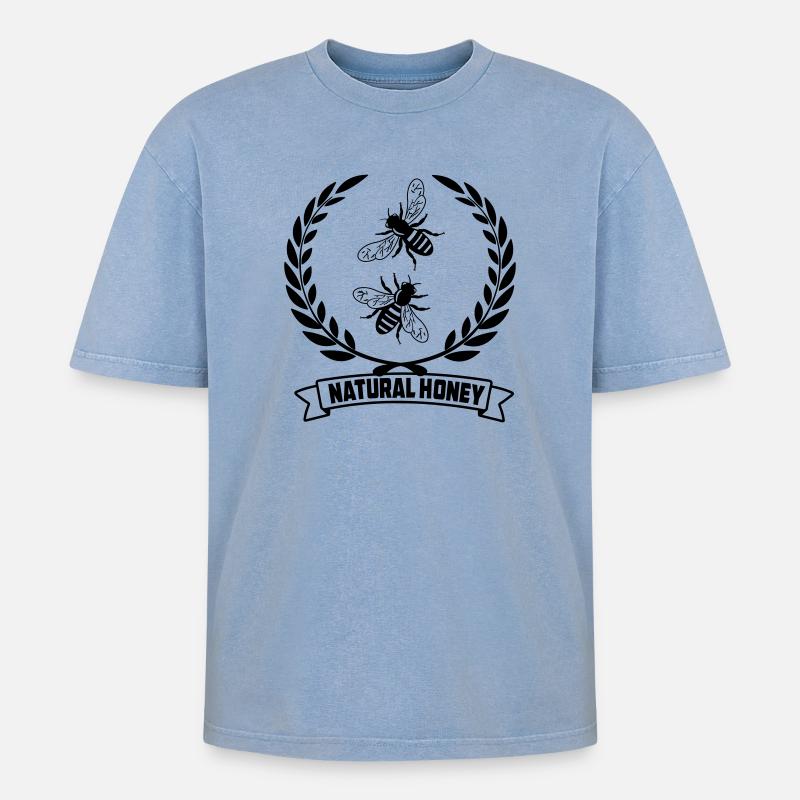 Bees in laurel wreath - Oversized Unisex Premium Acid-Washed T-Shirt - acid washed blue