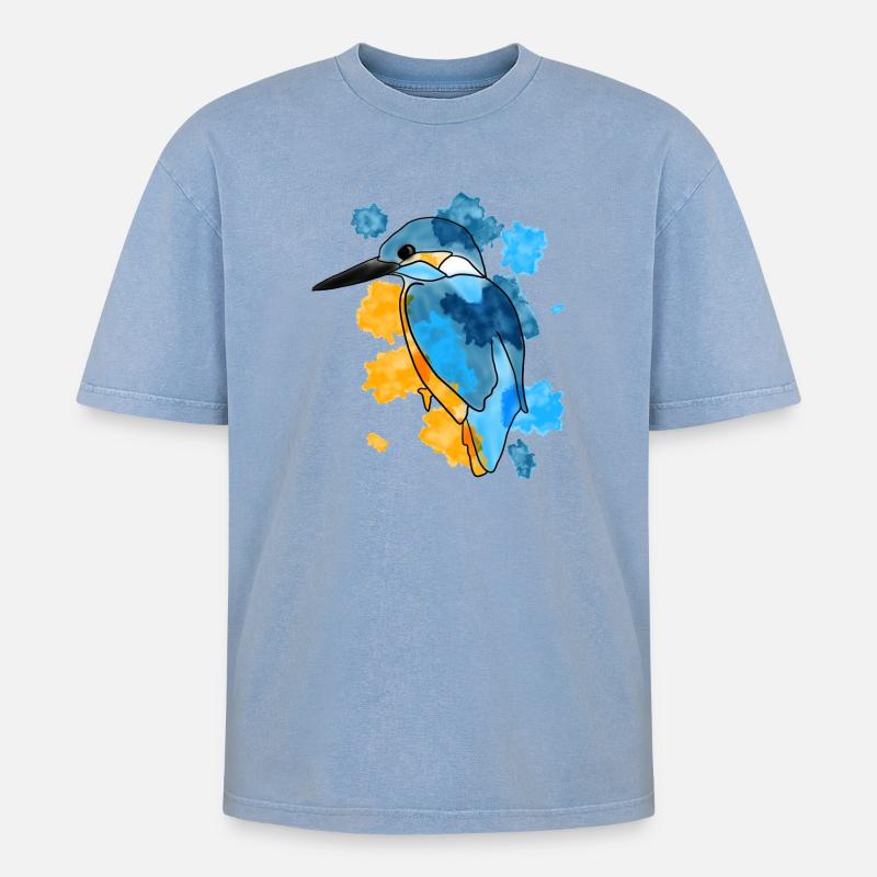 Eisvogel - Oversized Unisex Premium Acid-Washed T-Shirt - Blau Acid Wash