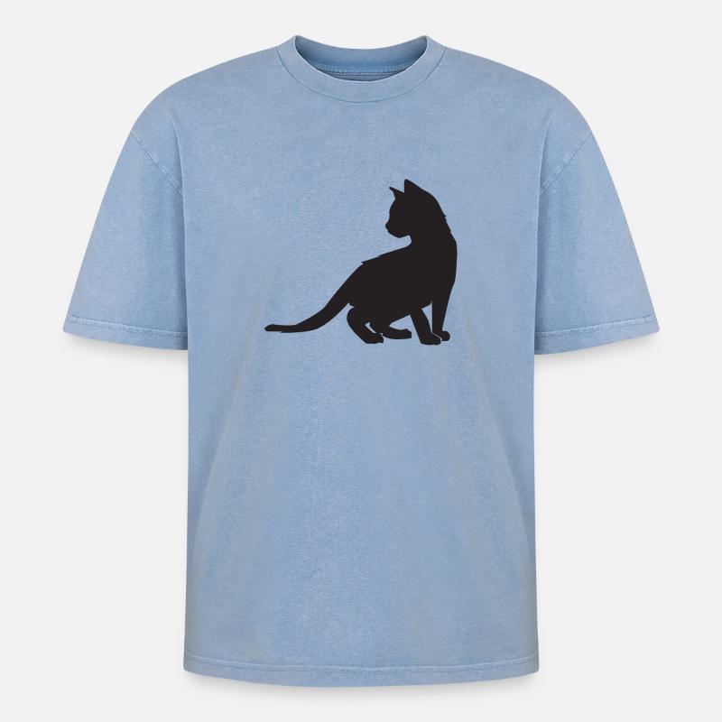 Kätzchen-Design - Oversized Unisex Premium Acid-Washed T-Shirt - Blau Acid Wash