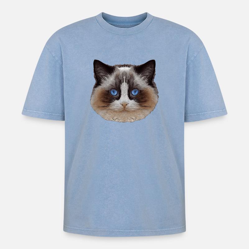 Ragdoll, samtpfote, Katzen design - Oversized Unisex Premium Acid-Washed T-Shirt - Blau Acid Wash