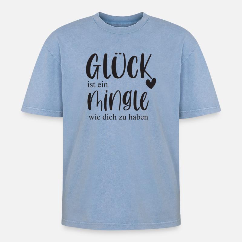 Mingle Single Freundschaft Plus Date Geschenk - Oversized Unisex Premium Acid-Washed T-Shirt - Blau Acid Wash