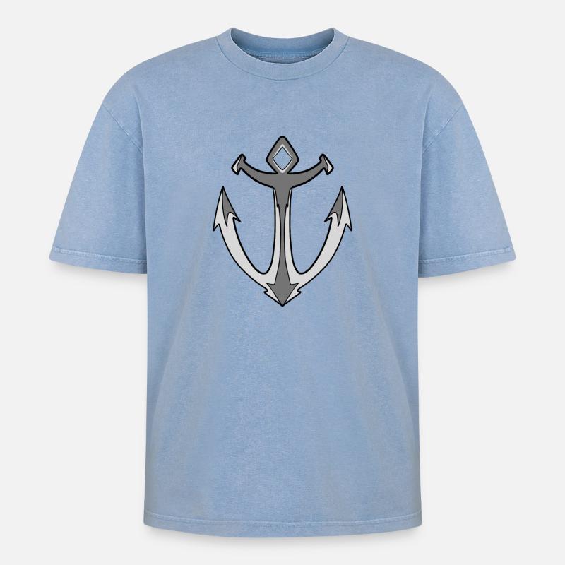 Anker - Oversized Unisex Premium Acid-Washed T-Shirt - Blau Acid Wash