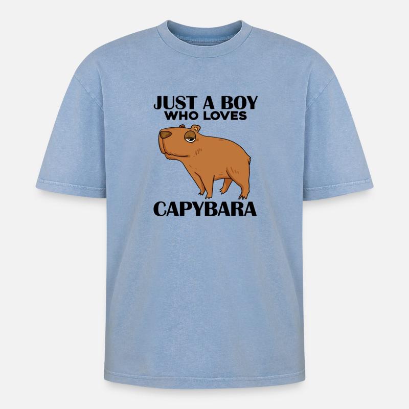 Capybara Junge - Oversized Unisex Premium Acid-Washed T-Shirt - Blau Acid Wash