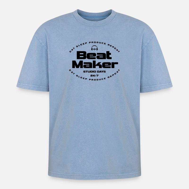 Beat Maker Musik Spruch Design - Oversized Unisex Premium Acid-Washed T-Shirt - Blau Acid Wash
