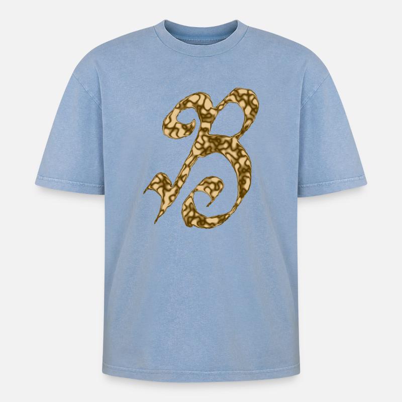 B / Initiale - Oversized Unisex Premium Acid-Washed T-Shirt - Blau Acid Wash