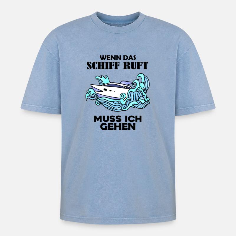 Schiff Schifffahrt - Oversized Unisex Premium Acid-Washed T-Shirt - Blau Acid Wash