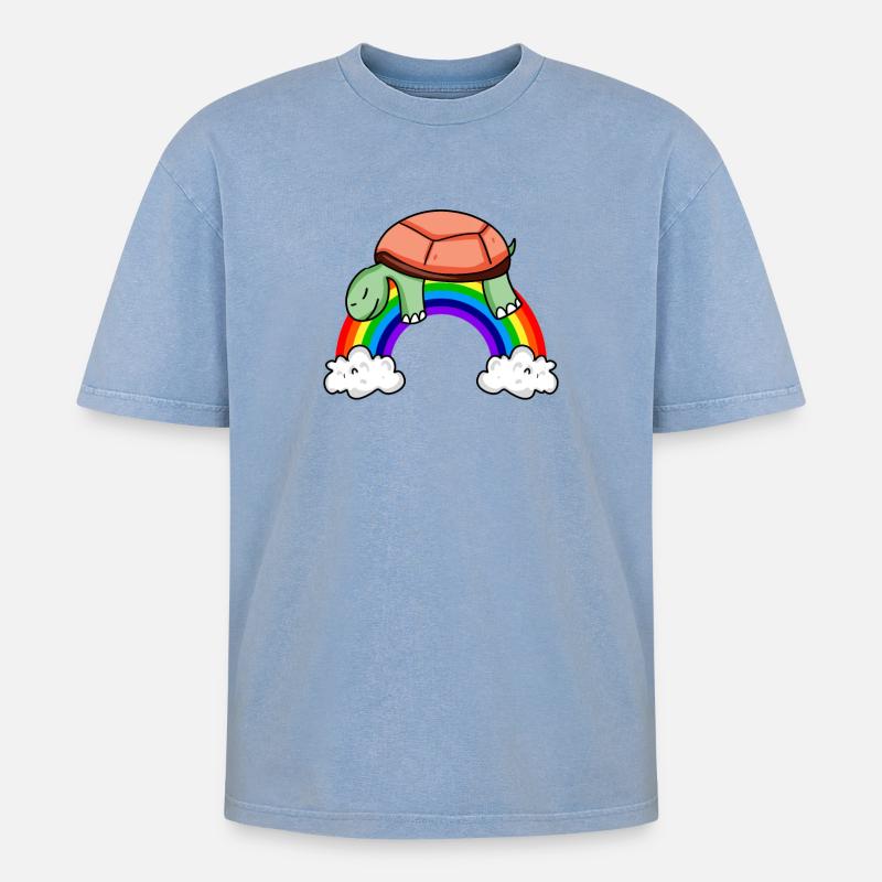 Rainbow Turtle - Oversized Unisex Premium Acid-Washed T-Shirt - acid washed blue