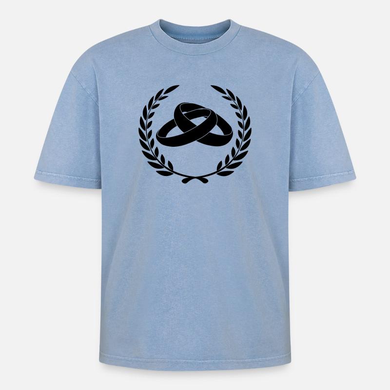 Eheringe im Lorbeerkranz - Oversized Unisex Premium Acid-Washed T-Shirt - Blau Acid Wash