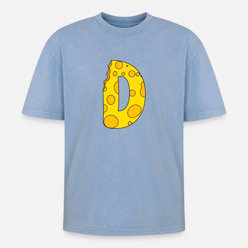 Buchstabe D - Oversized Unisex Premium Acid-Washed T-Shirt - Blau Acid Wash