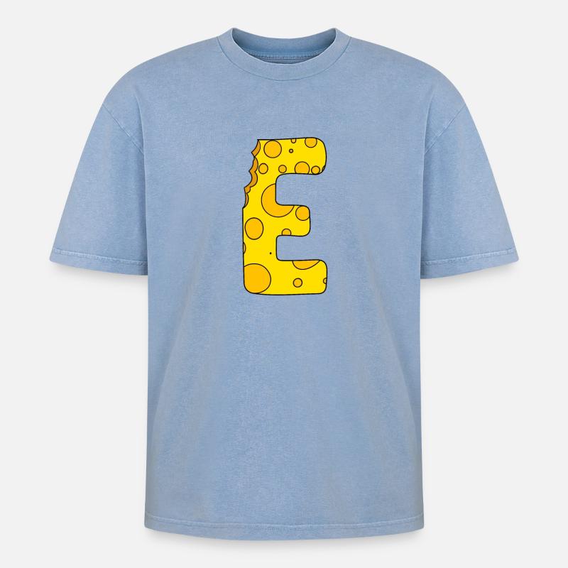 Letter E - Oversized Unisex Premium Acid-Washed T-Shirt - acid washed blue