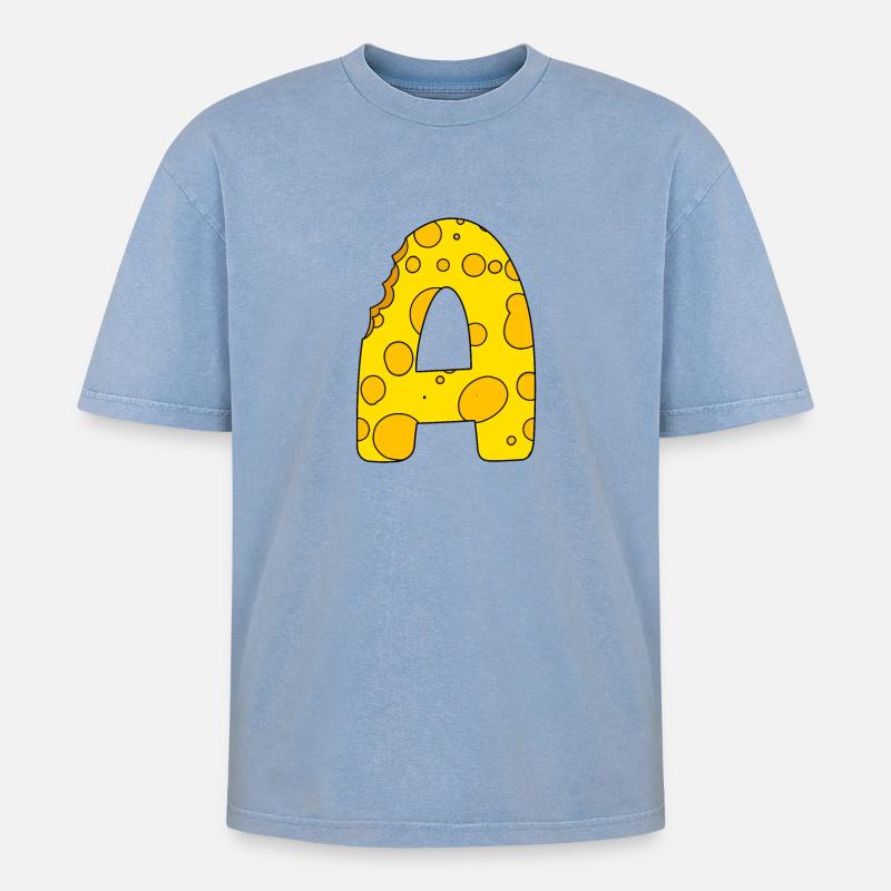 Buchstabe A - Oversized Unisex Premium Acid-Washed T-Shirt - Blau Acid Wash