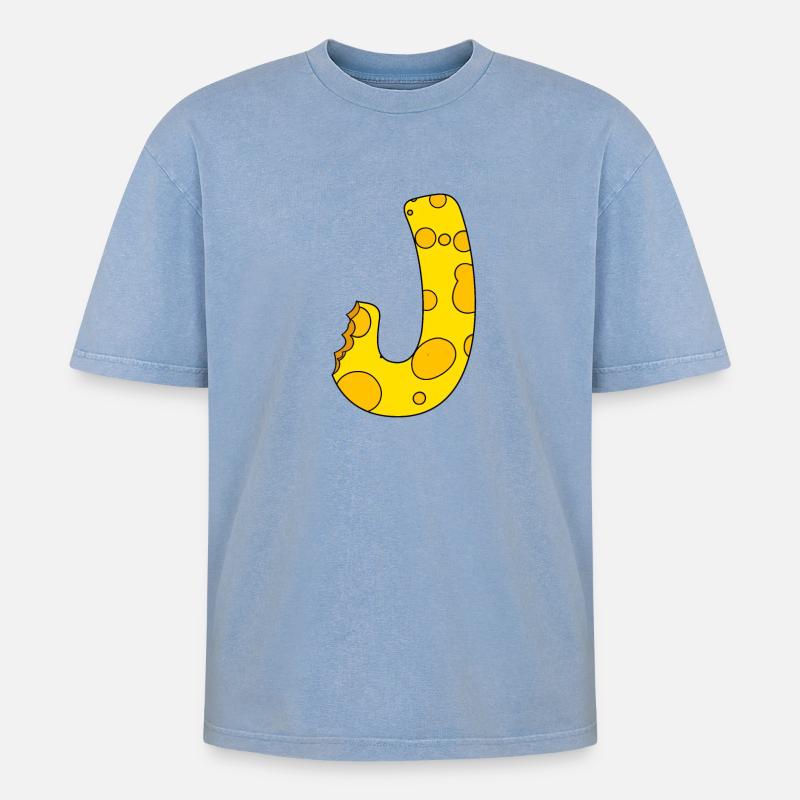 Buchstabe J - Oversized Unisex Premium Acid-Washed T-Shirt - Blau Acid Wash