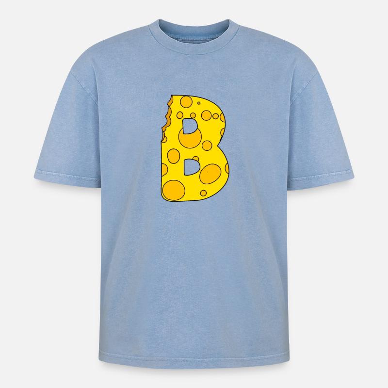 Buchstabe B - Oversized Unisex Premium Acid-Washed T-Shirt - Blau Acid Wash