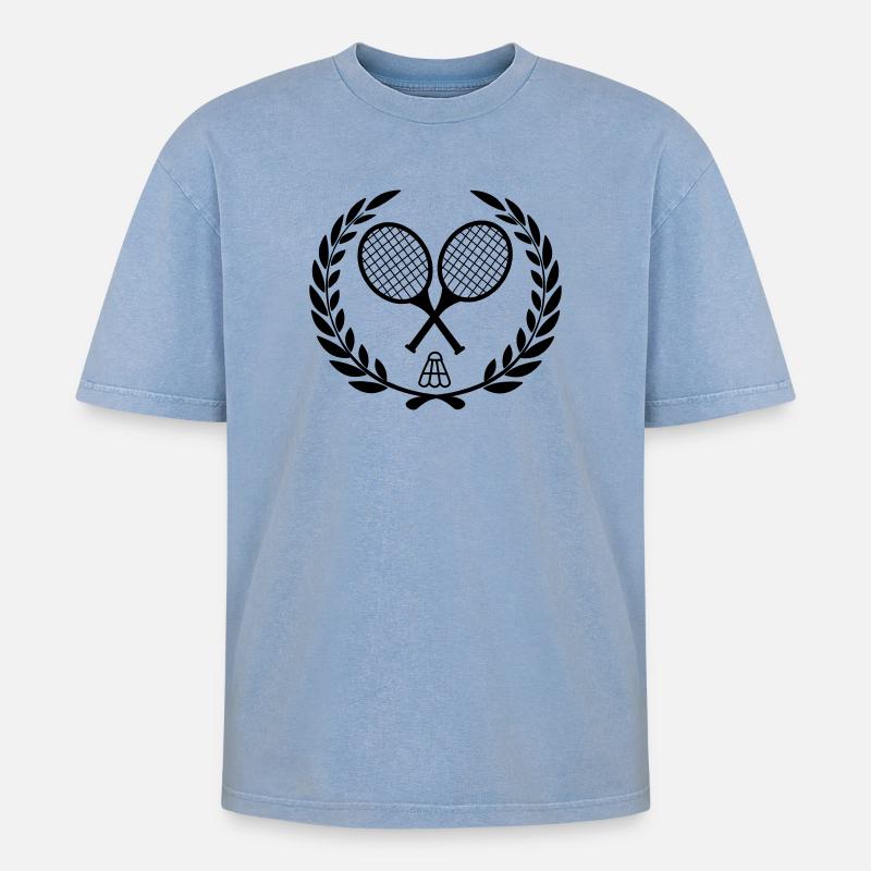 Badmintonschläger und Shooter - Oversized Unisex Premium Acid-Washed T-Shirt - Blau Acid Wash