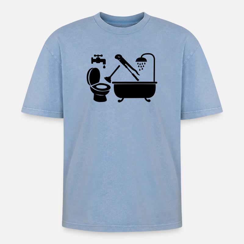 Logo Klempnerfirma - Oversized Unisex Premium Acid-Washed T-Shirt - Blau Acid Wash