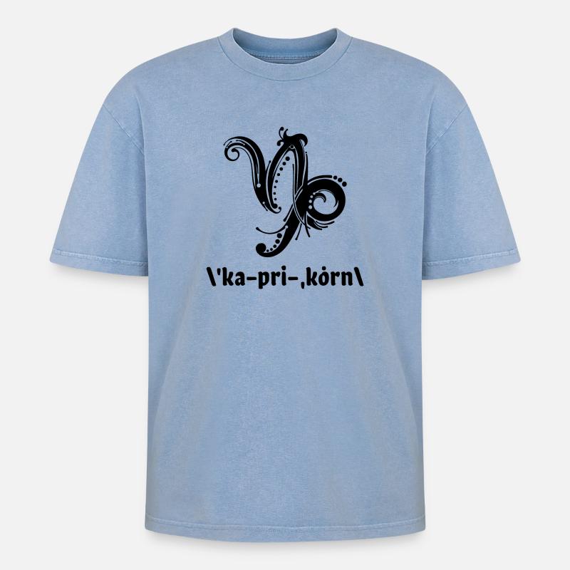 Astrologie Steinbock Sternbild Spruch Horoskop - Oversized Unisex Premium Acid-Washed T-Shirt - Blau Acid Wash