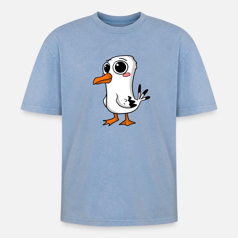 Niedliche Möwe - Oversized Unisex Premium Acid-Washed T-Shirt - Blau Acid Wash