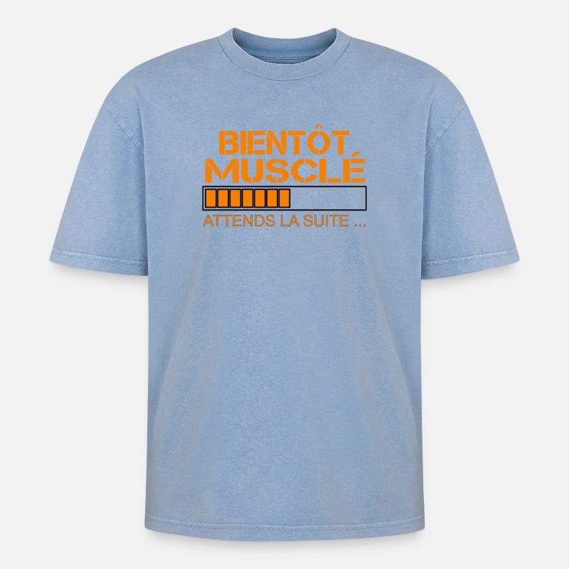 Bientot musclé orange - T-shirt Premium unisexe oversize acid-washed - bleu délavé acide