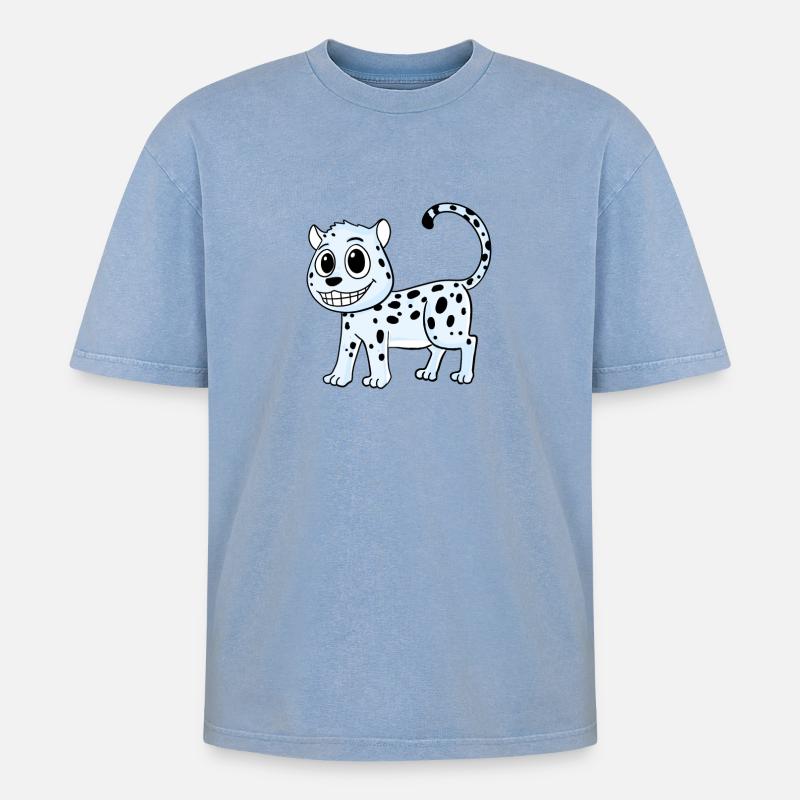 Snow Leopard Leopard - Oversized Unisex Premium Acid-Washed T-Shirt - acid washed blue