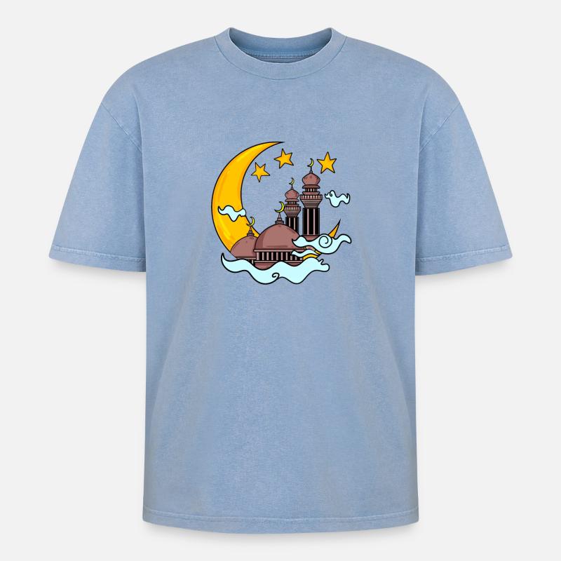 Moschee mit Halbmond - Oversized Unisex Premium Acid-Washed T-Shirt - Blau Acid Wash