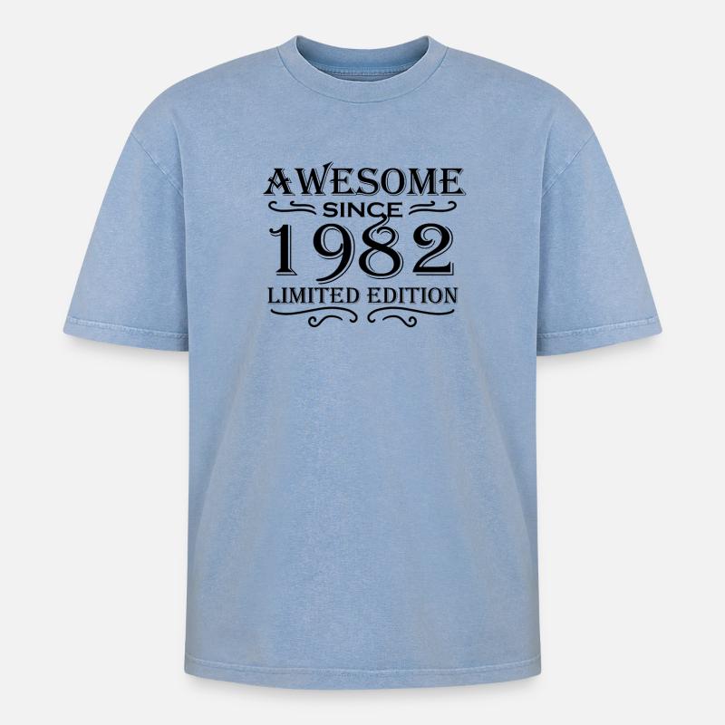1982 - Born 1982 - Oversized Unisex Premium Acid-Washed T-Shirt - acid washed blue