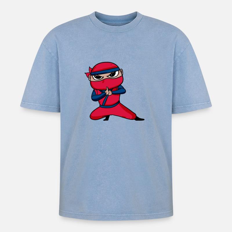 Ninja Rot - Oversized Unisex Premium Acid-Washed T-Shirt - Blau Acid Wash