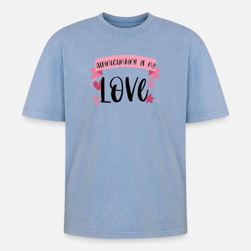 Klettern Alpinklettern Liebe Berge Geschenk - Oversized Unisex Premium Acid-Washed T-Shirt - Blau Acid Wash