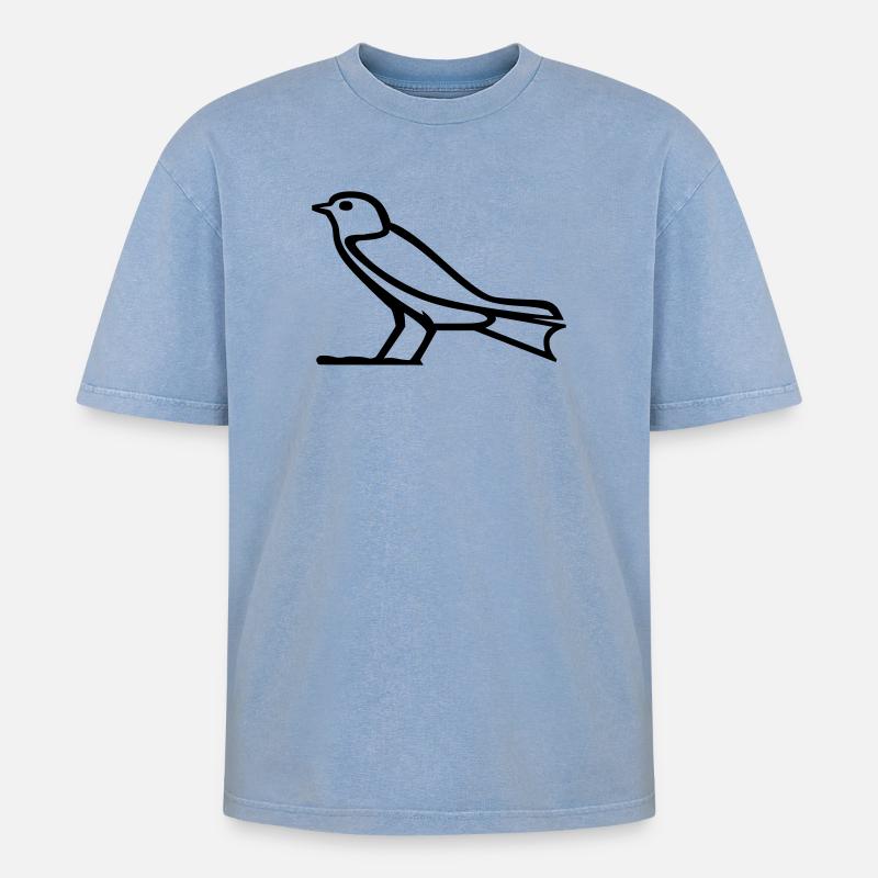 Vogel-Hieroglyphe - Oversized Unisex Premium Acid-Washed T-Shirt - Blau Acid Wash