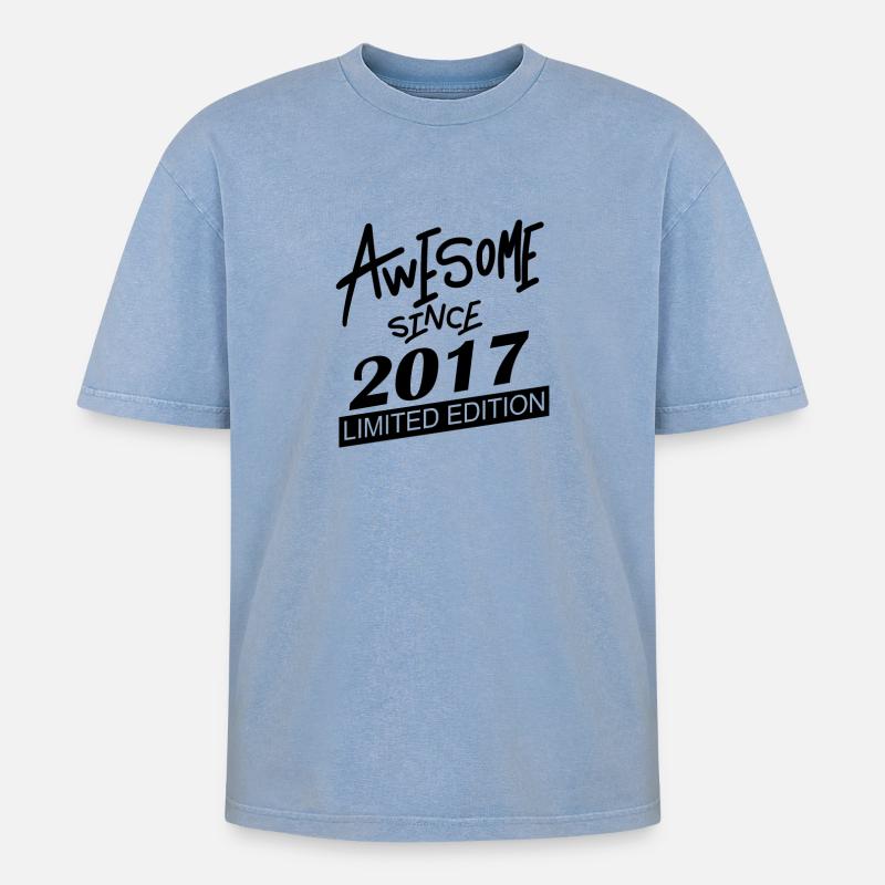 2017 - Millésime 2017 - T-shirt Premium unisexe oversize acid-washed - bleu délavé acide