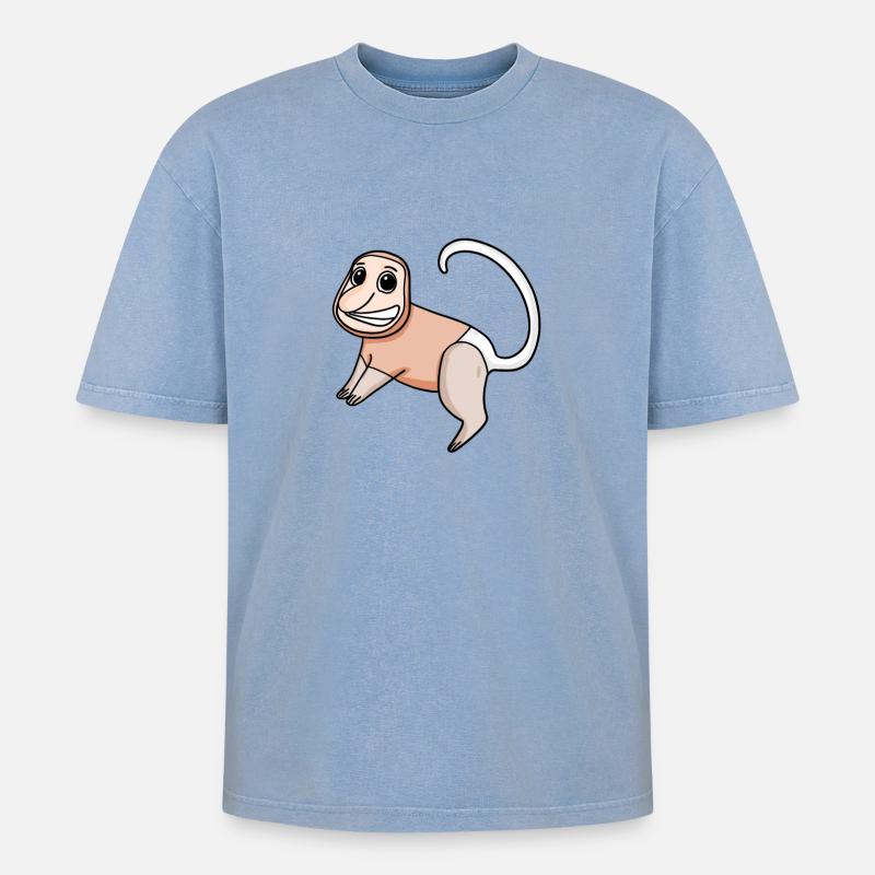 Proboscis Monkey Monkey Monkey - Oversized Unisex Premium Acid-Washed T-Shirt - acid washed blue