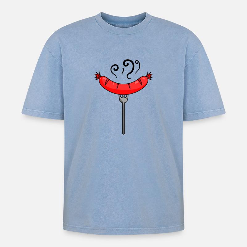 Wurst Currywurst Fleisch Bratwurst Grillwurst - Oversized Unisex Premium Acid-Washed T-Shirt - Blau Acid Wash
